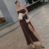 Robe fendue dos nu à bretelles en chaîne